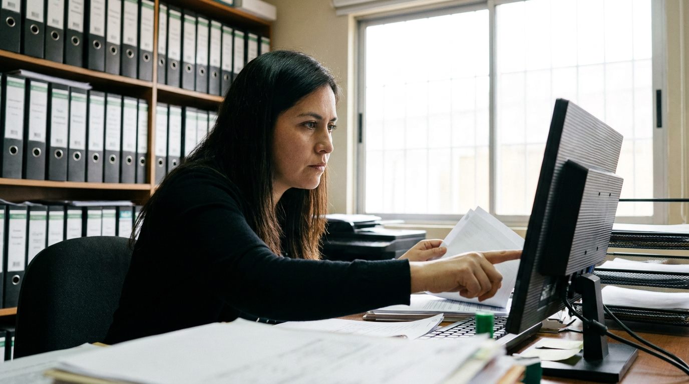 Contadora organizando la estructura de cuentas en su oficina