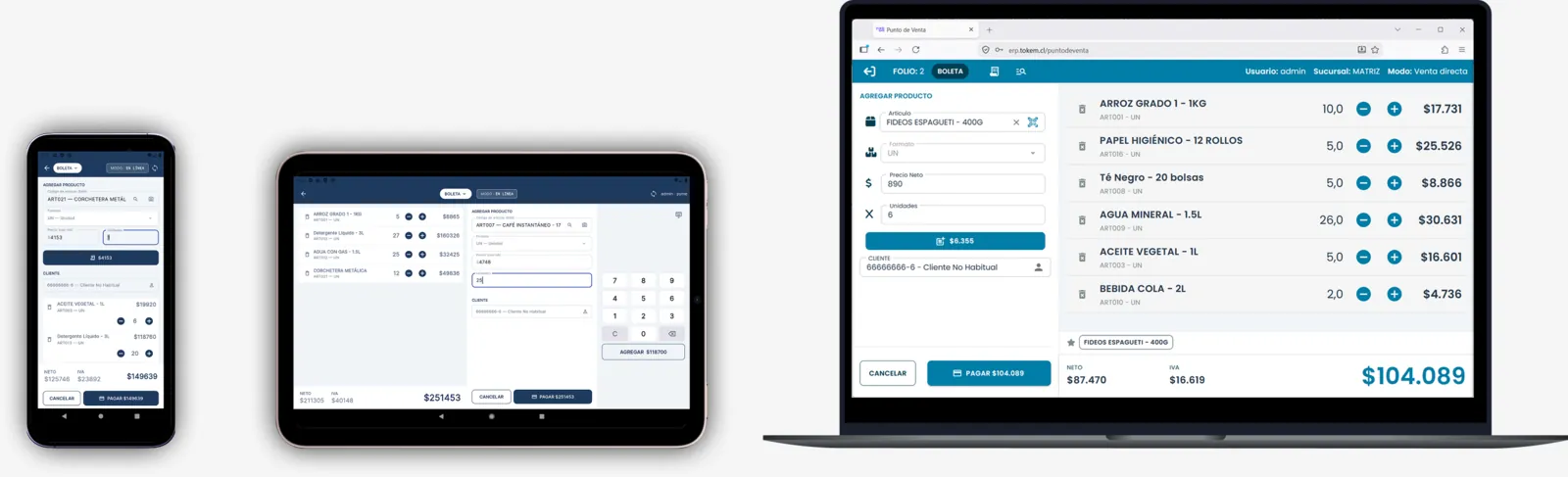 Tokem ERP en móvil, tablet y escritorio conviviendo con Softland