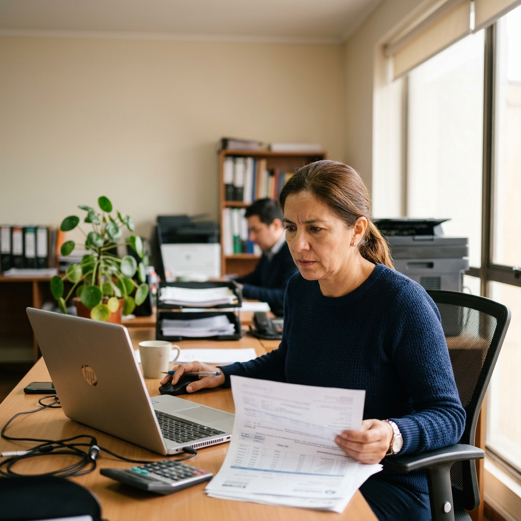 Gerente de finanzas revisando las facturas a ceder en el computador de su oficina
